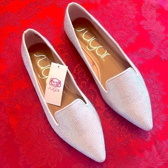 Brand New Sugar Iridescent Beaded Pointed Toe Slip On Flats Dressy Loafers - Picture 4 of 15
